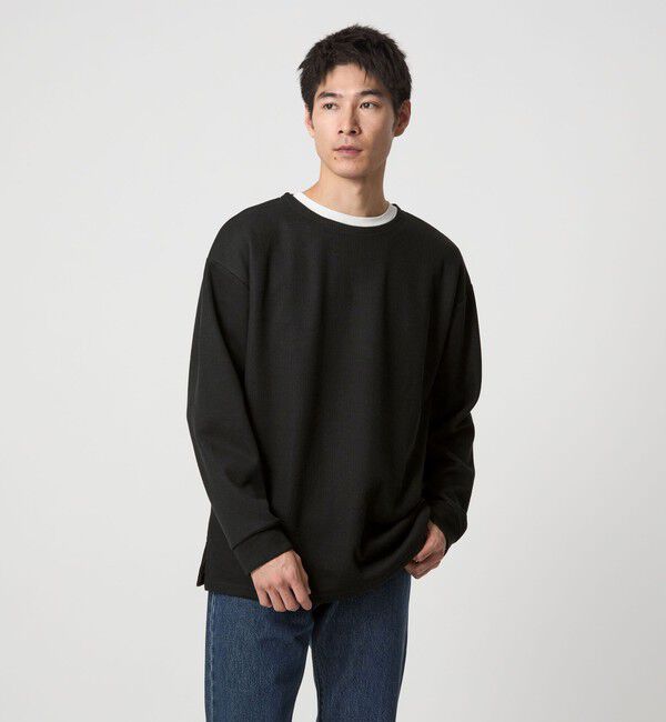 UNITED ARROWS green label relaxing「ハーフゲージ ダブルフェイス ノーカラー カットソー」|Tシャツ・カットソー|BLACK