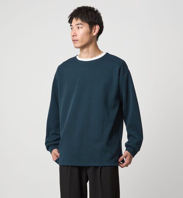 UNITED ARROWS green label relaxing「ハーフゲージ ダブルフェイス ノーカラー カットソー」|Tシャツ・カットソー|TURQUOISE