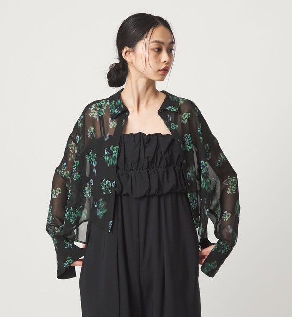 EMMEL REFINES「＜EMMEL REFINES＞EM フラワープリント シアー シャツ」|シャツ・ブラウス|BLACK