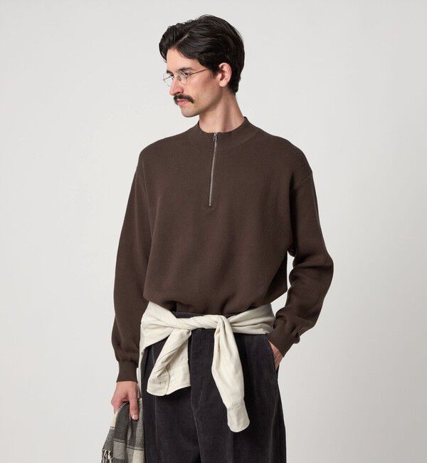 STEVEN ALAN「＜Steven Alan＞ CTN/CA ハーフ ジップ スタンドネック ニット」|ニット・セーター|DK.BROWN