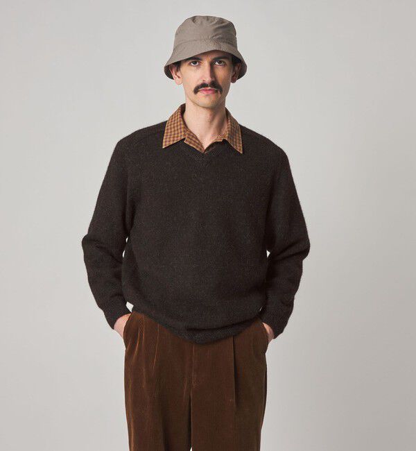 STEVEN ALAN「＜Steven Alan＞ アルパカ サドルショルダー Ｖネック ニット NARROW」|ニット・セーター|DK.BROWN