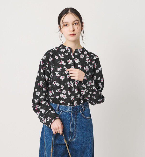 BEAUTY&YOUTH UNITED ARROWS「フラワープリント バンドカラーシャツ ウォッシャブル」|シャツ・ブラウス|NAVY