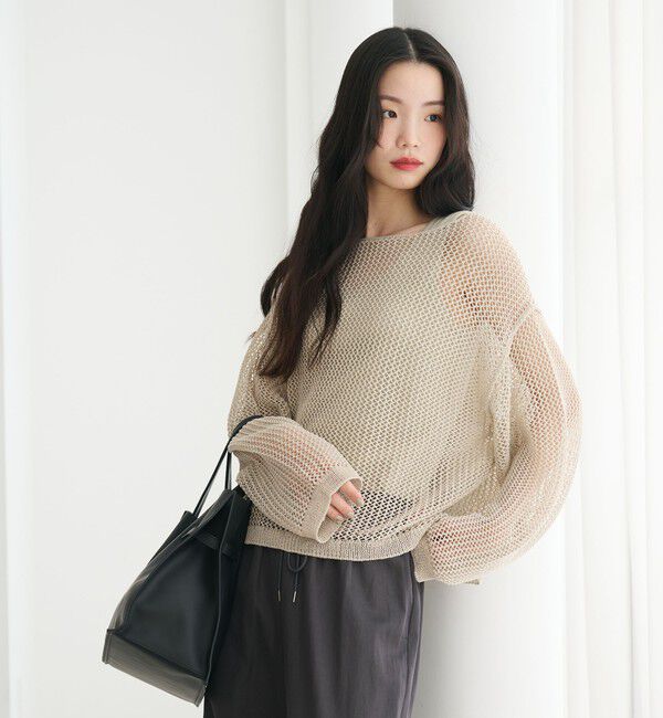 BEAUTY&YOUTH UNITED ARROWS「ペーパーメッシュ ショートワイド ニットプルオーバー ウォッシャブル」|ニット・セーター|BEIGE