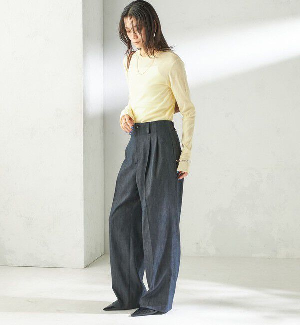 SHIPS for women「【SHIPS別注】miller: シアー ヘンリー ネック ロング スリーブ TEE」|Tシャツ・カットソー|