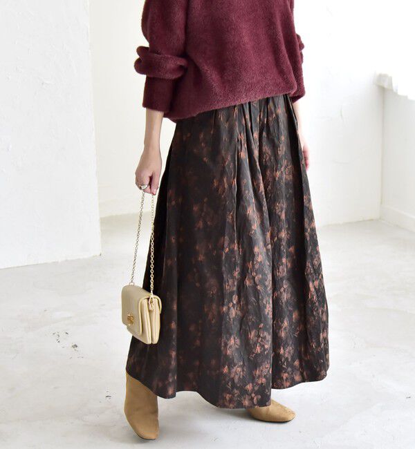 quaranciel「quaranciel:〈洗濯機可能〉フラワー ジャカード タック ギャザー フレア スカート」|フレア|