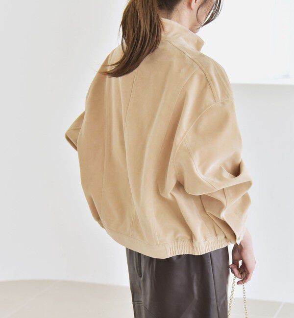 quaranciel「quaranciel〈洗濯機可能〉ポリエステル スエード スタンドカラー ジップ ショート ブルゾン」|ブルゾン・スタジャン|