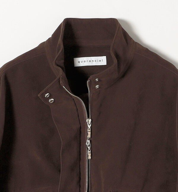 quaranciel「quaranciel〈洗濯機可能〉ポリエステル スエード スタンドカラー ジップ ショート ブルゾン」|ブルゾン・スタジャン|