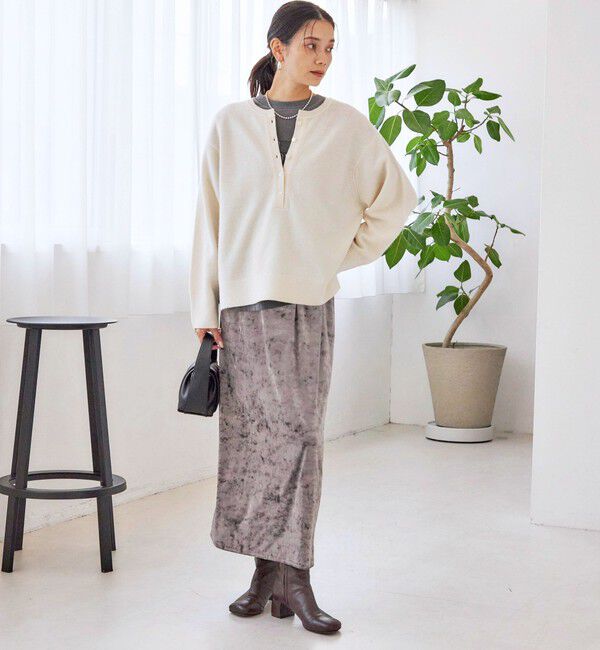 SHIPS for women「〈手洗い可能〉スノー クラッシュ ポリエステル ベロア ウエスト ゴム スカート」|スカート|