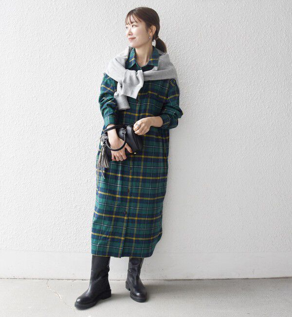 SHIPS any「SHIPS any:〈洗濯機可能〉タータン チェック ロング シャツ ワンピース」|ワンピース|