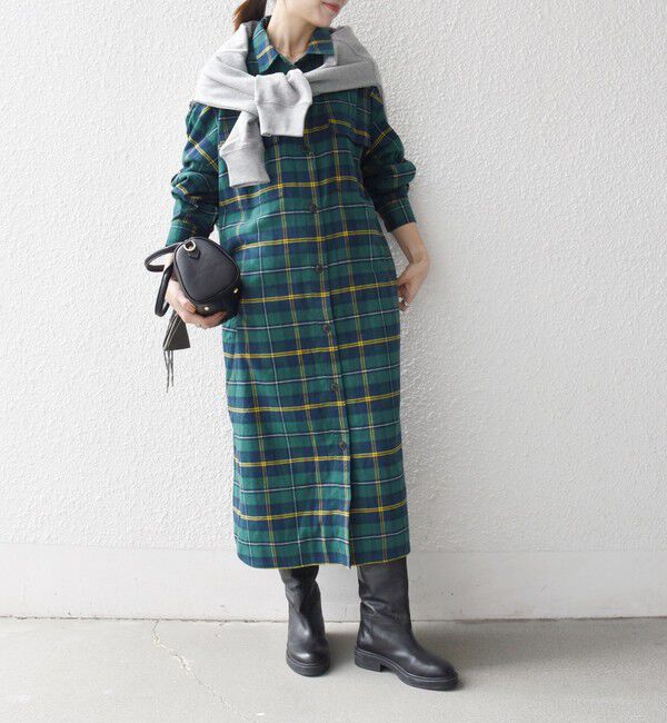 SHIPS any「SHIPS any:〈洗濯機可能〉タータン チェック ロング シャツ ワンピース」|ワンピース|