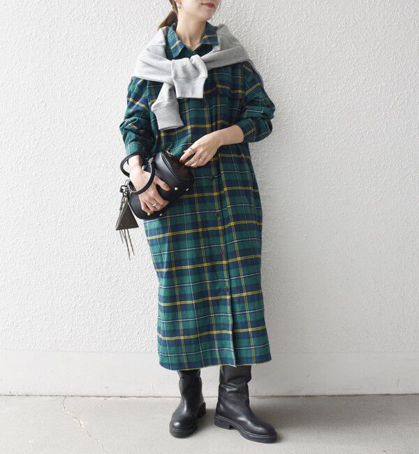 SHIPS any「SHIPS any:〈洗濯機可能〉タータン チェック ロング シャツ ワンピース」|ワンピース|