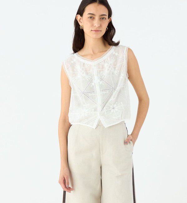 MACPHEE「ビンテージエンブロイダリー ショートブラウス」|シャツ・ブラウス|