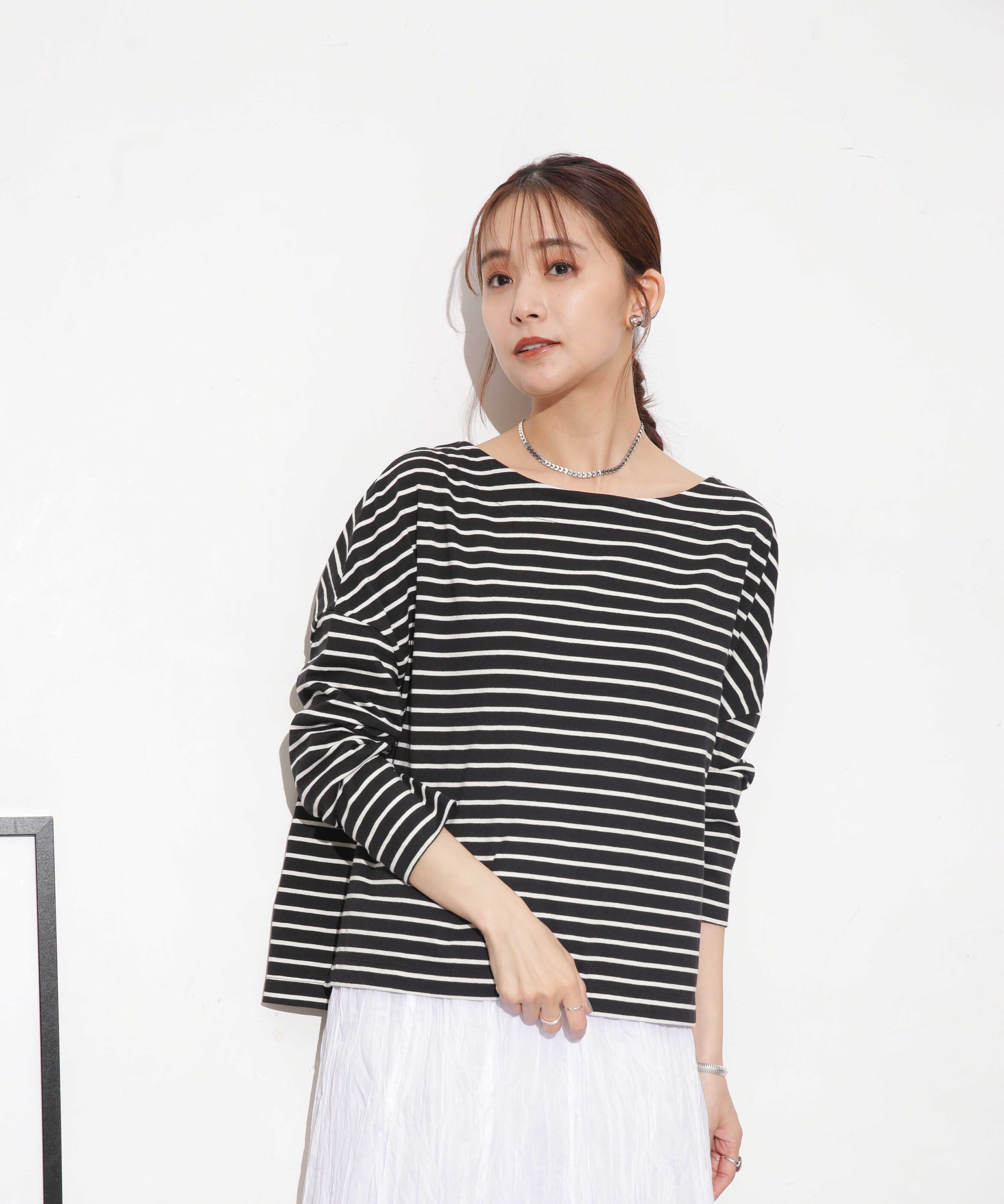 nano･universe「WEB限定/ボーダーワイドドロップトップス」|Tシャツ・カットソー|