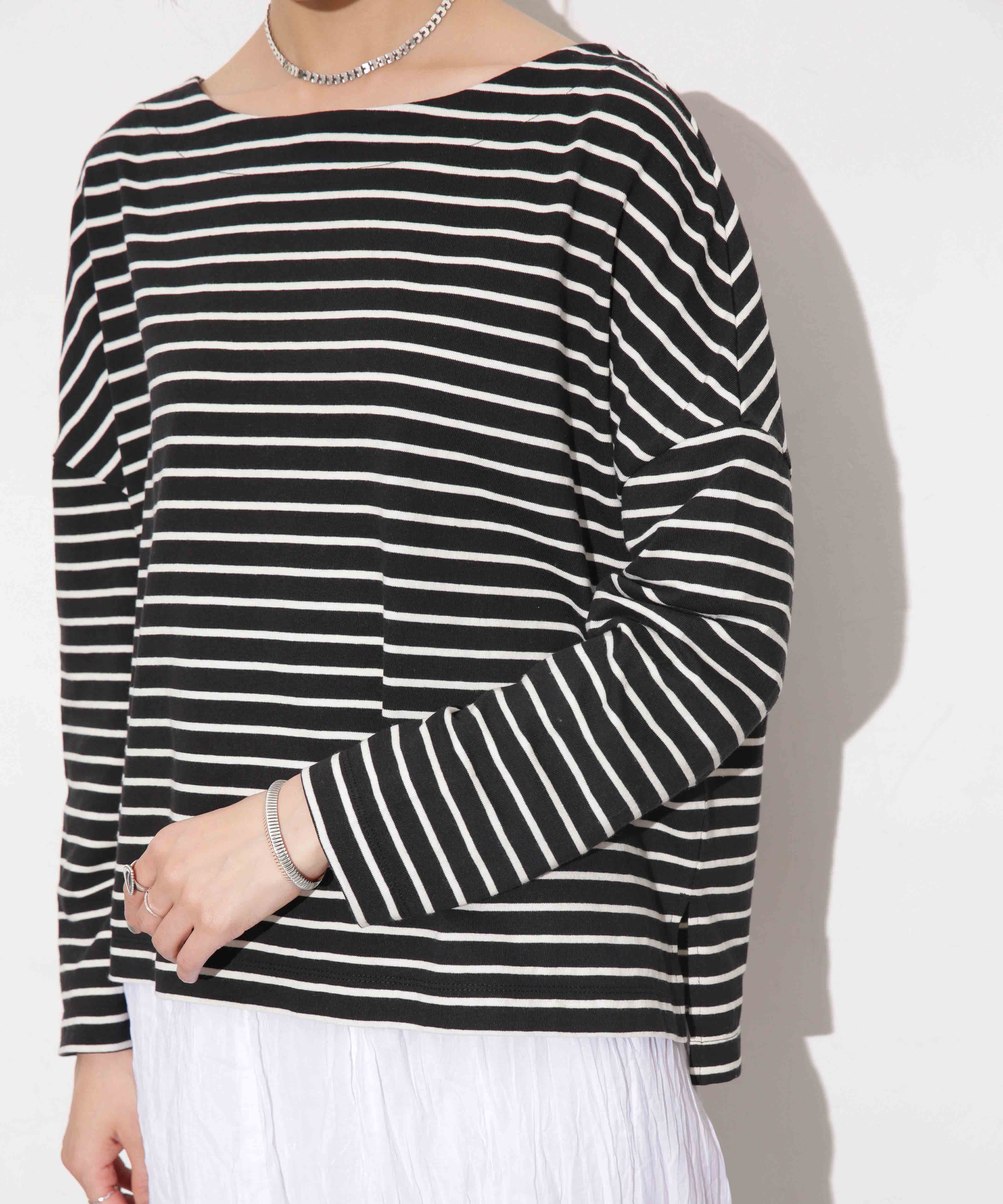 nano･universe「WEB限定/ボーダーワイドドロップトップス」|Tシャツ・カットソー|