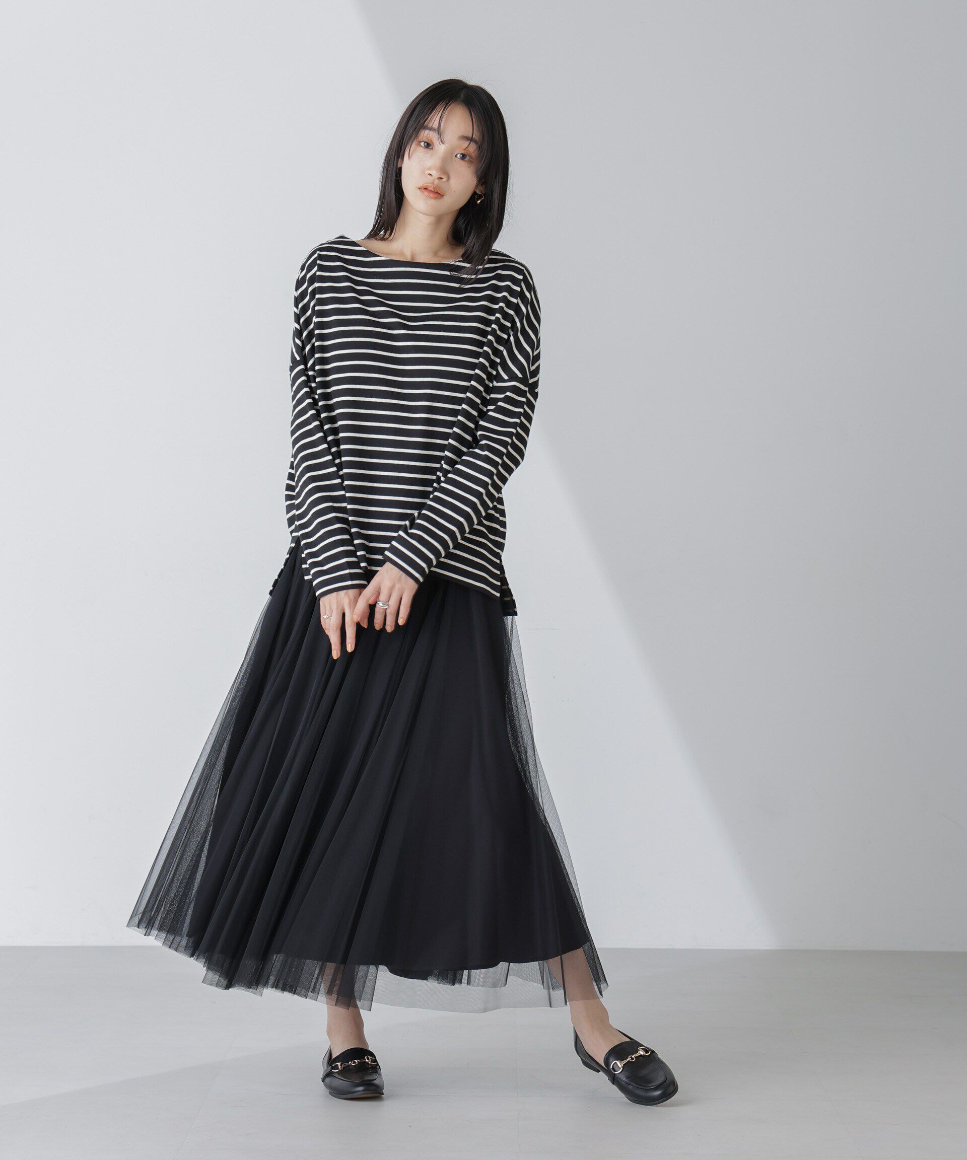 nano･universe「WEB限定/ボーダーワイドドロップトップス」|Tシャツ・カットソー|