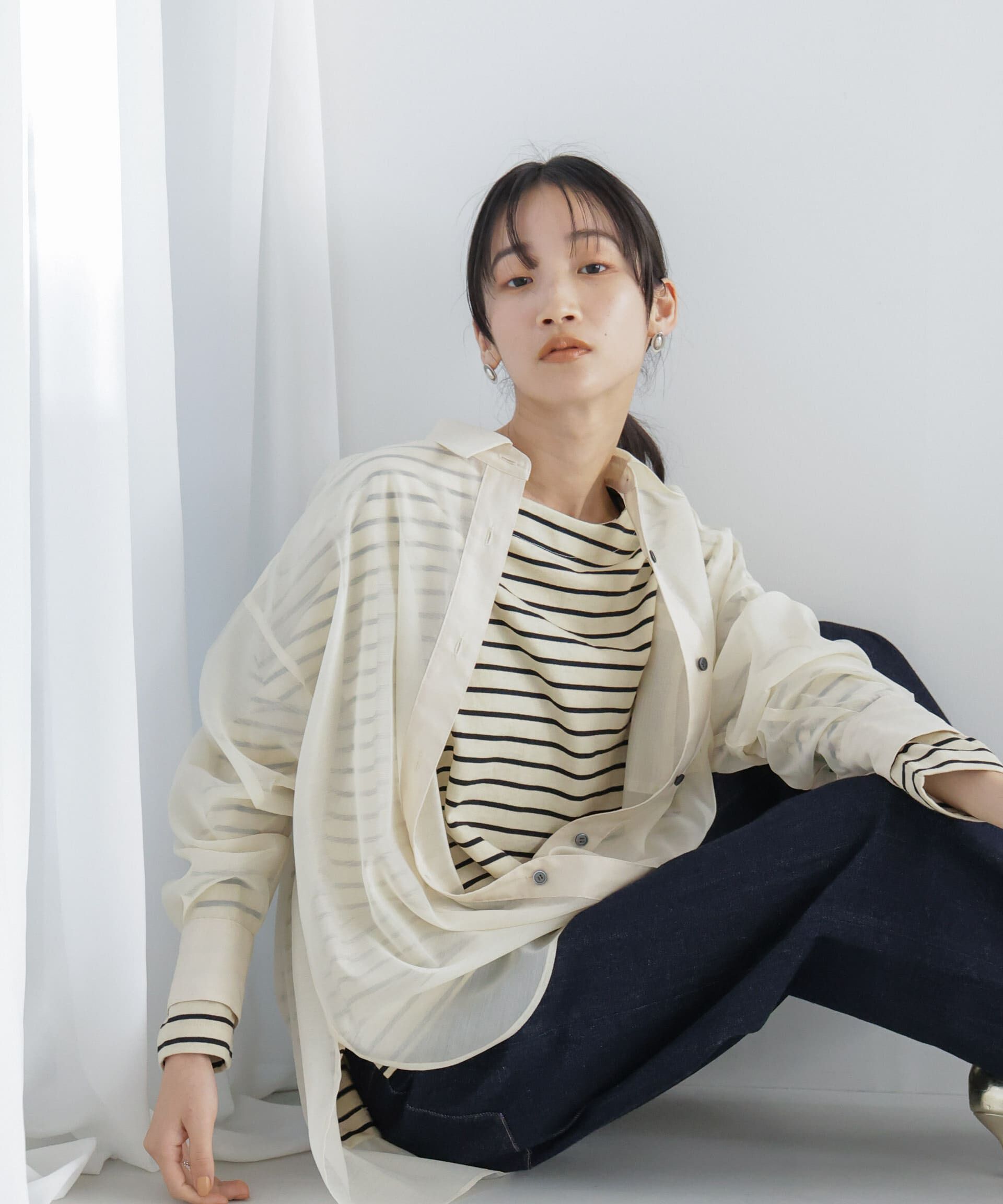 nano･universe「WEB限定/ボーダーワイドドロップトップス」|Tシャツ・カットソー|