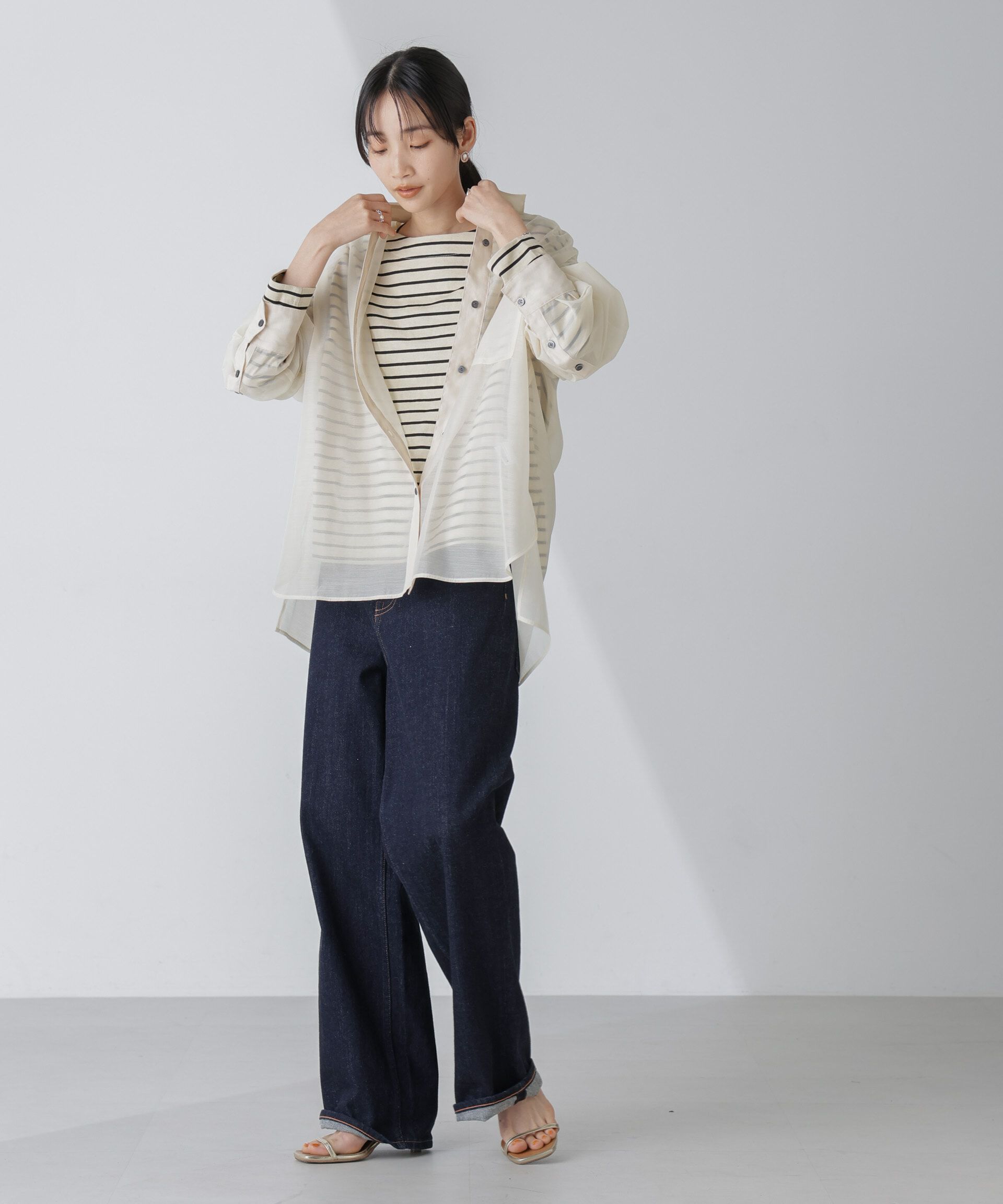 nano･universe「WEB限定/ボーダーワイドドロップトップス」|Tシャツ・カットソー|