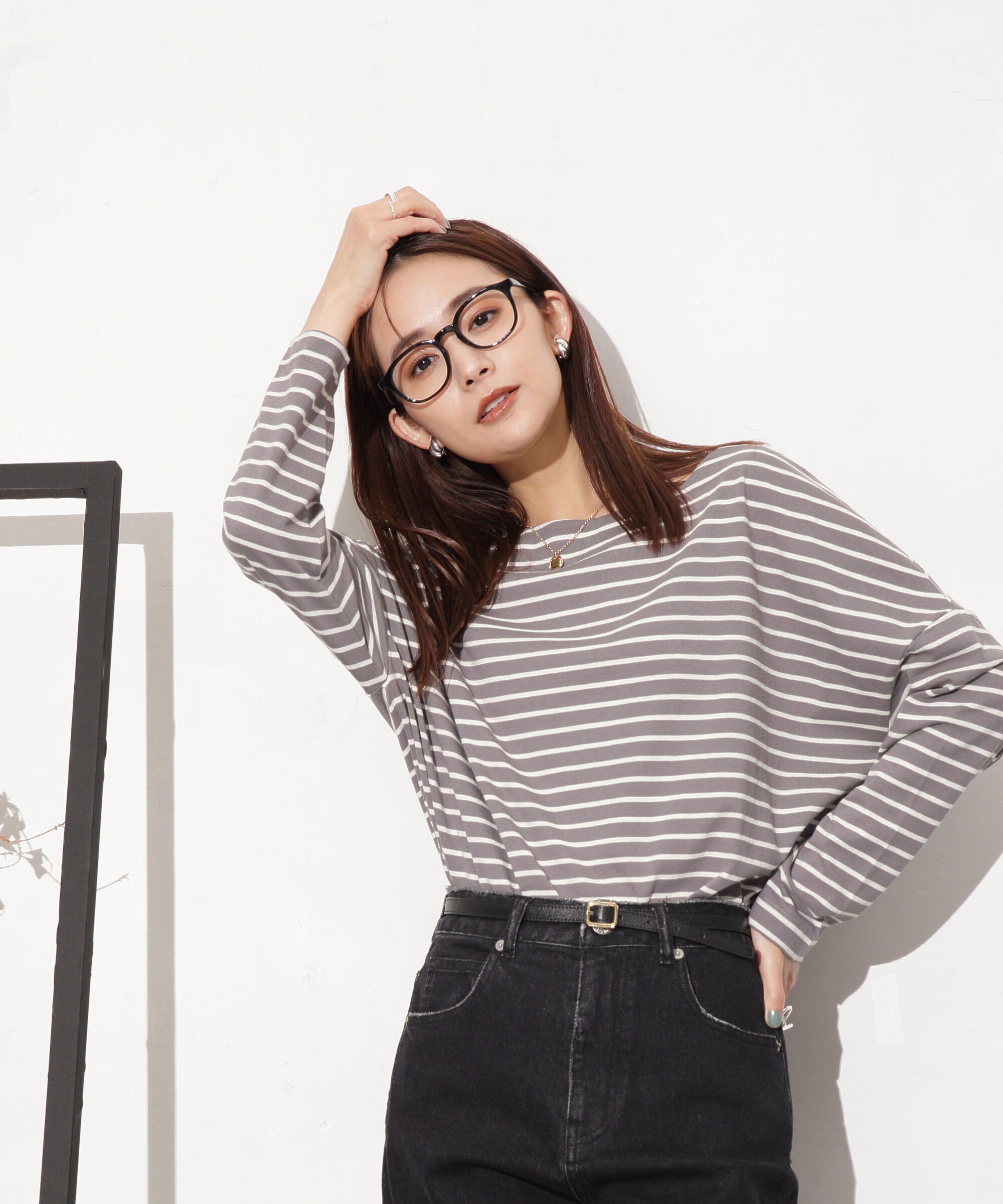 nano･universe「WEB限定/ボーダーワイドドロップトップス」|Tシャツ・カットソー|