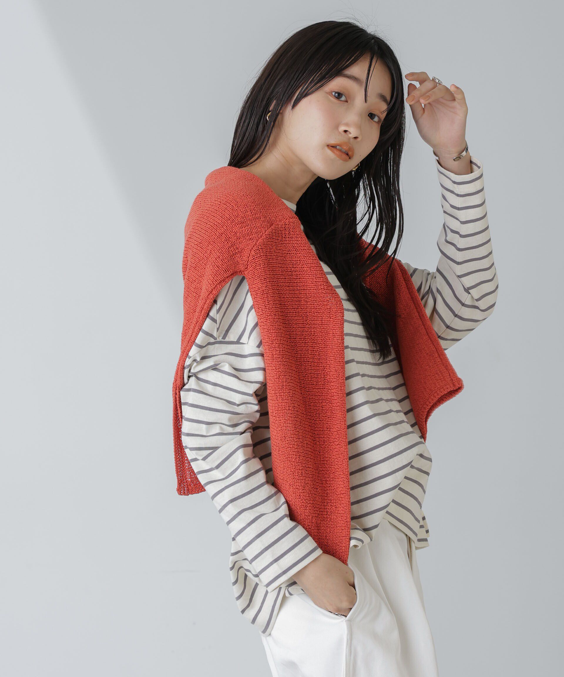 nano･universe「WEB限定/ボーダーワイドドロップトップス」|Tシャツ・カットソー|