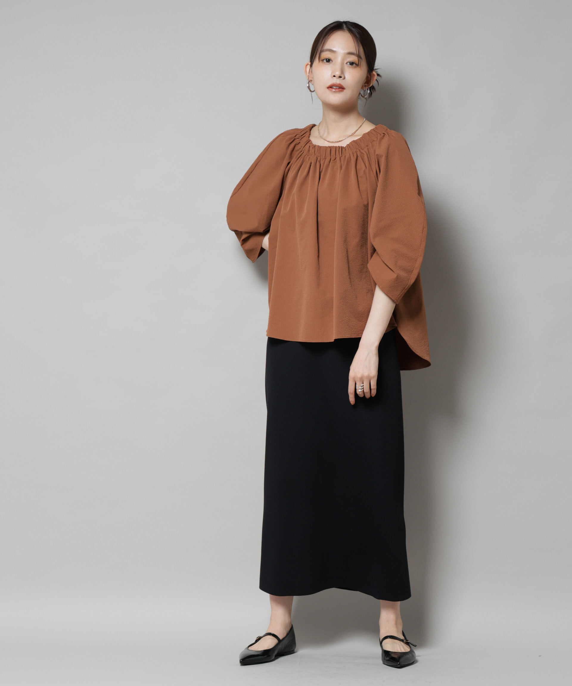 nano･universe「ボリュームギャザータックスリーブブラウス」|シャツ・ブラウス|