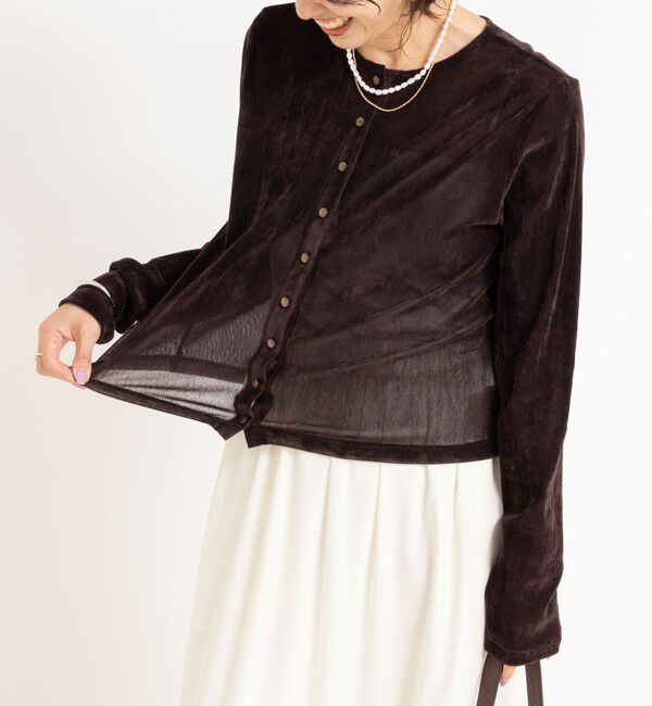 NOLLEY'S「フロッキーチュールカーディガン」|カーディガン|ブラウン