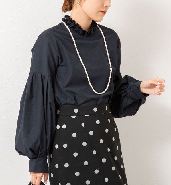 NOLLEY'S「【MARILYN MOON/マリリーンムーン】タックフリルボリュームブラウス」|シャツ・ブラウス|ネイビー