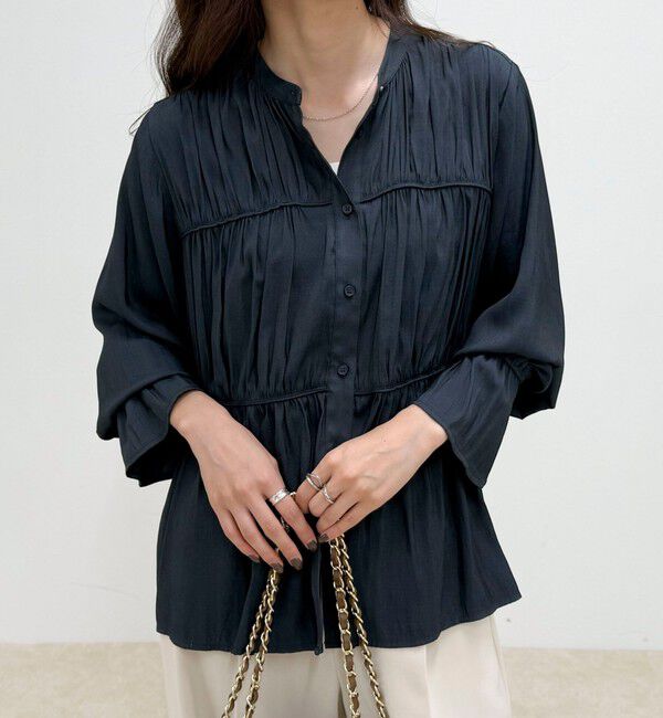 fredy emue「マイクロツイルサテンブラウス」|シャツ・ブラウス|ネイビー