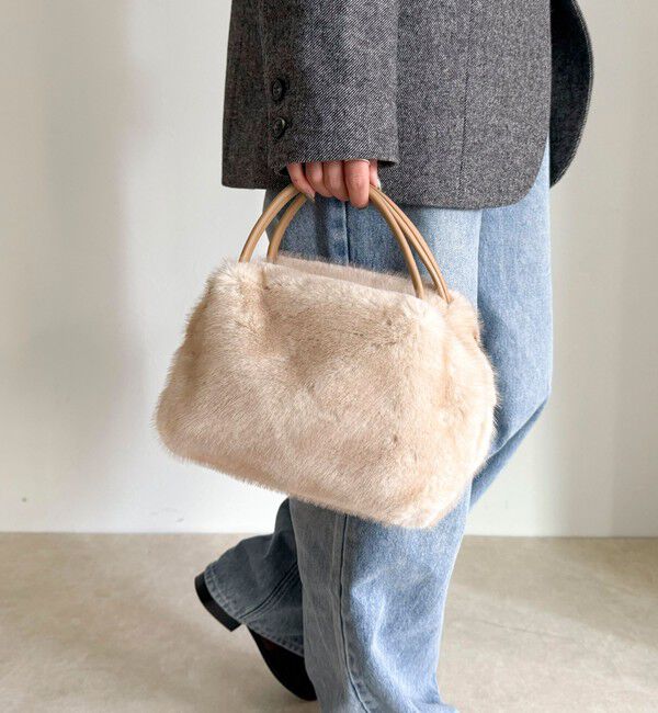 fredy emue「ミンク風2WAYボックストートバッグ」|ショルダー・メッセンジャー|ベージュ