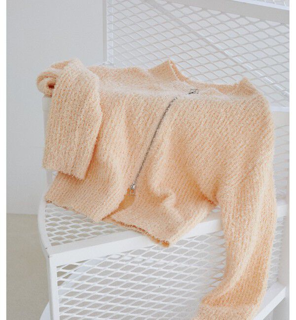 VIS「リボンヤーンジップリブネックカーディガン」|カーディガン|ピンク系サブ