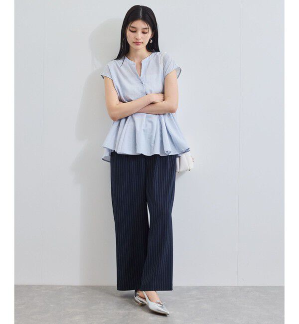 VIS「【接触冷感/UVケア】ピンストライプリラックスワイドパンツ」|チノ|