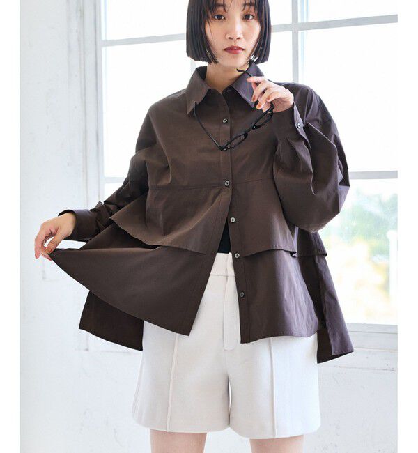 VIS「裾ティアードオーバーシャツ/UVケア・イージーケア」|シャツ・ブラウス|ブラウン(20)