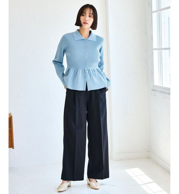 VIS「【洗える】襟付きペプラムカーディガン」|カーディガン|