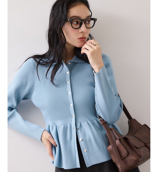 VIS「【洗える】襟付きペプラムカーディガン」|カーディガン|ブルー(44)