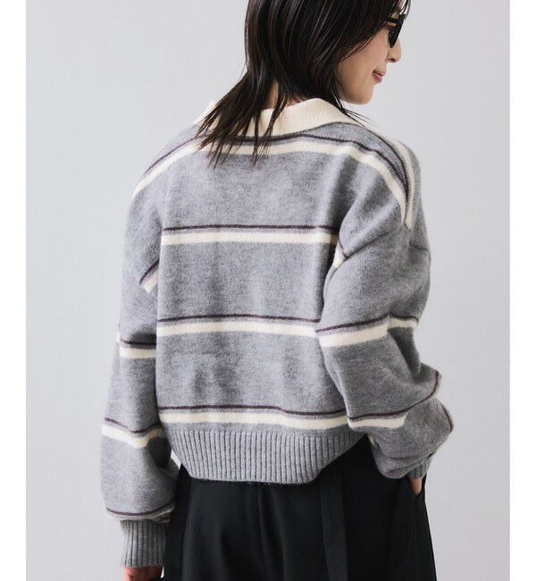 VIS「【WEB/一部店舗限定】ボーダー柄ポロニットプルオーバー」|ニット・セーター|