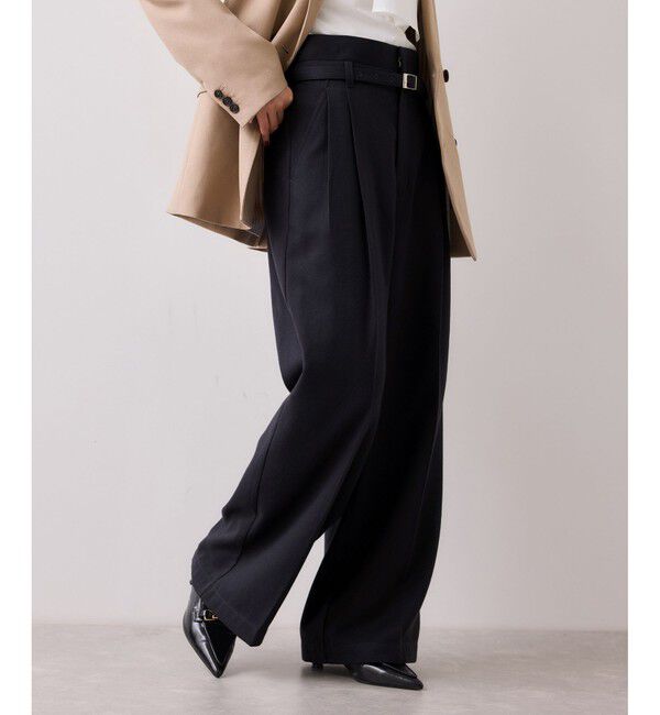 VIS「起毛ウールライク版ベルトディテールタックワイドパンツ」|チノ|