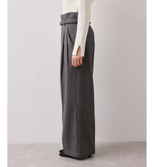 VIS「起毛ウールライク版ベルトディテールタックワイドパンツ」|チノ|