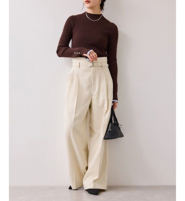 VIS「起毛ウールライク版ベルトディテールタックワイドパンツ」|チノ|