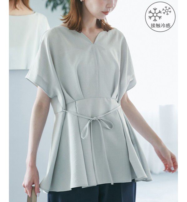 Rope&rsquo;Picnic「【接触冷感】ハートネックペプラムブラウス」|シャツ・ブラウス|サックス(48)