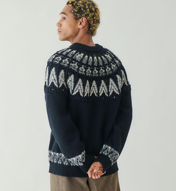  「COOHEM | ノルディック ニットプルオーバー MEN」|ニット・セーター|BLACK