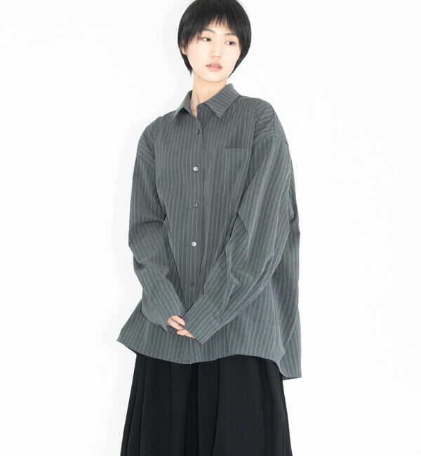  「eunoia | ウールライク ストライプシャツ WOMEN」|シャツ・ブラウス|