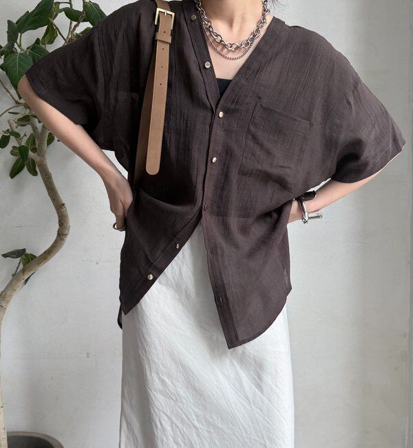  「リヨセルリネン半袖VVシャツ」|シャツ・ブラウス|