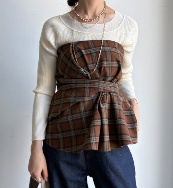  「起毛チェックビスチェ」|シャツ・ブラウス|キャメル