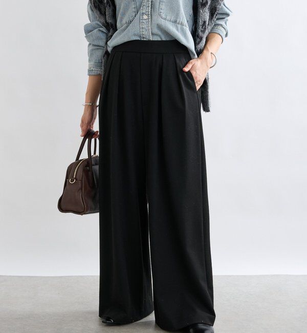  「【最高気温5度の寒い日に！/すっきり見え】ウォームタックワイドスラックス」|チノ|ブラック