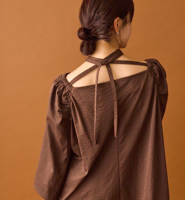  「チョーカーリボンパフブラウス」|シャツ・ブラウス|ブラウン