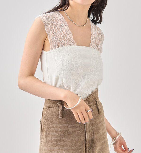  「Vレースタンクトップ」|キャミソール|オフホワイト