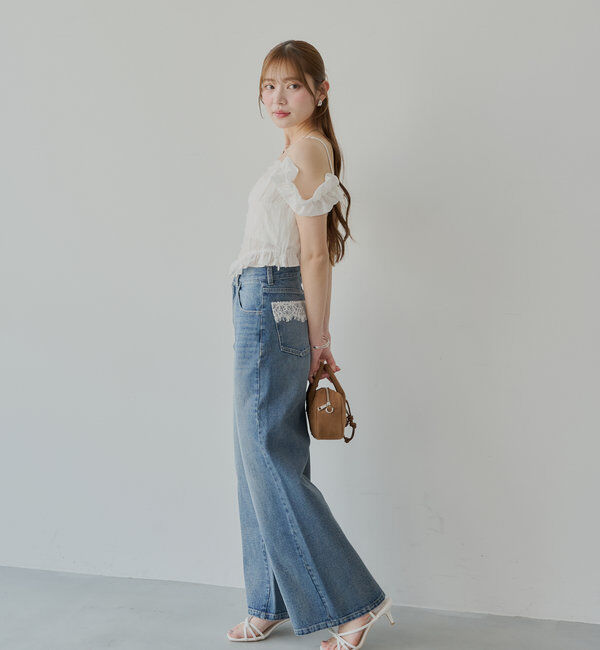  「ポケットレースワイドデニム」|デニム|