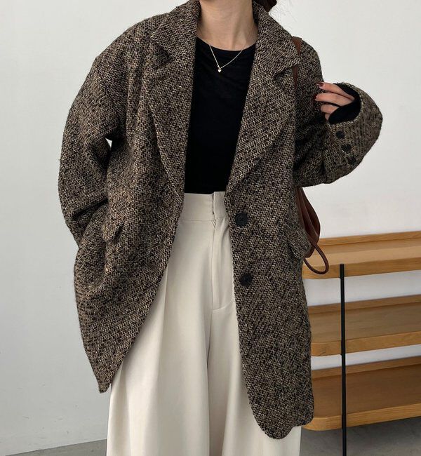  「ツイードテーラーハーフコート」|その他|ベージュ