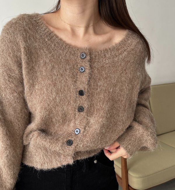  「【前後2WAY】モヘア起毛パフカーディガン」|カーディガン|
