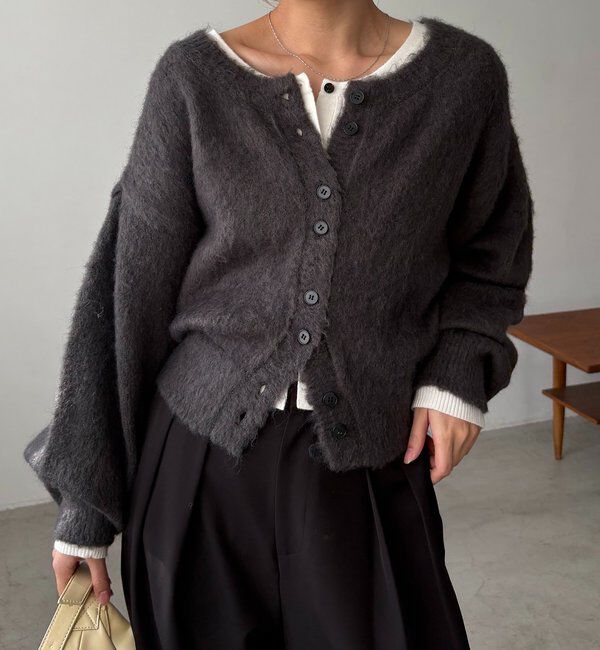 「【前後2WAY】モヘア起毛パフカーディガン」|カーディガン|