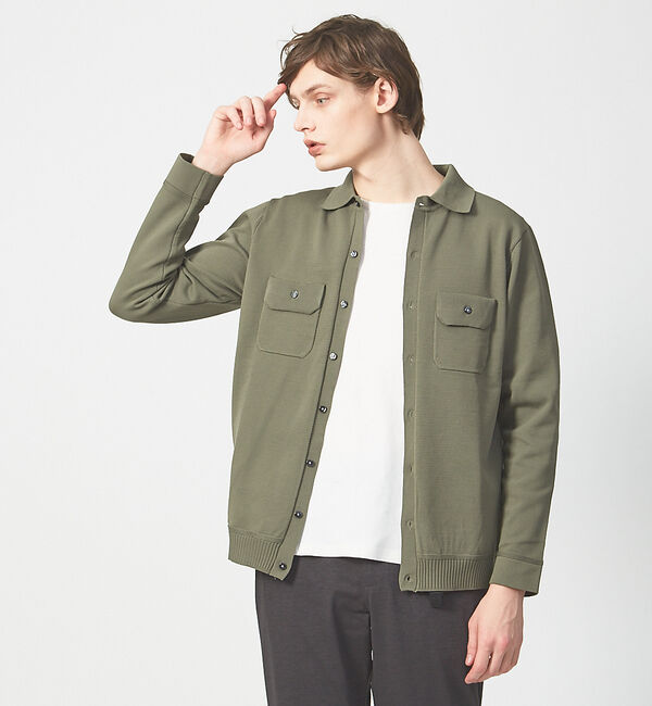 ABAHOUSE「ハイストレッチ PE 天竺 ポロ カーディガンジャケット」|カーディガン|カーキ